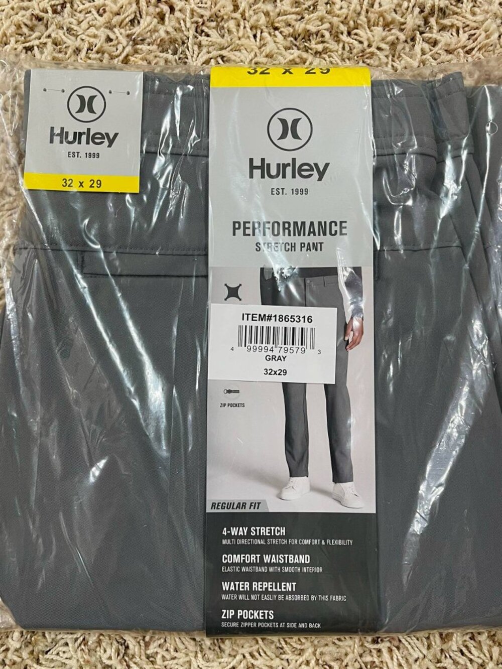 Hurley Men's Hybrid Performance Stretch Pants Grey, Size 32x29 (New)